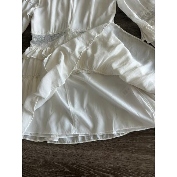 EUC Cinq à Sept Sanya Dress Ivory 100% Silk Tiered Mini Dress Size 6 Ruffle Lace - Picture 15 of 16